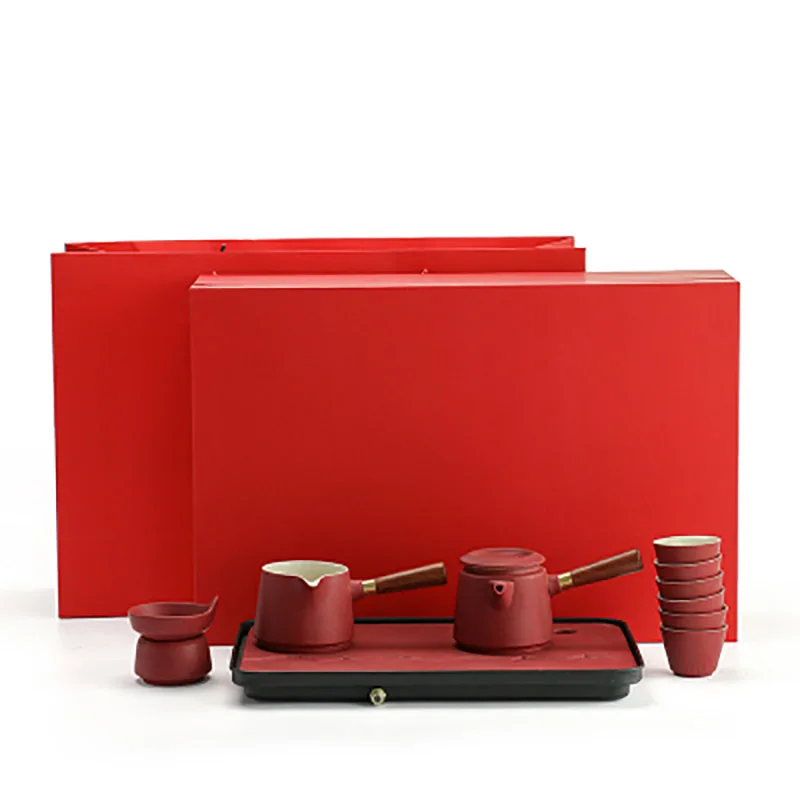 Household Travel Teaware Ceramic Kungfu Tea Set,Porcelain Teapot, Tea Filter for Red Wedding, Newlywed Souvenir Gifts