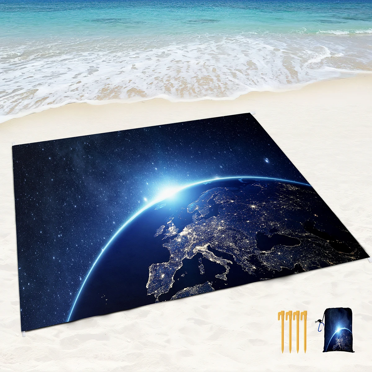 

Beach Blanket Sandproof,Cosmic Blue Planet Lightweight Outdoor Beach Portable Waterproof Mat for Travel Camping Hiking Vacation