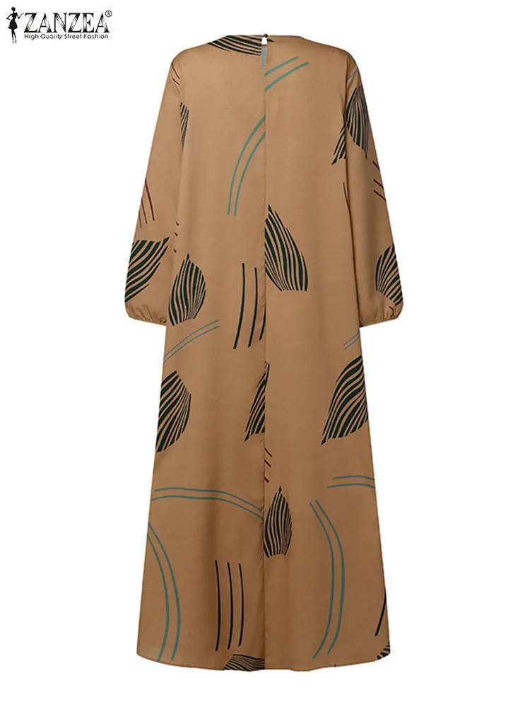 ZANZEA Fashion Long Sleeve Floral Printed Muslim Dress Vintage Women Dubai Turkey Abaya Hijab Sundress Marocain Islamic Clothing