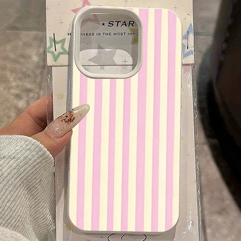 Elegant Pink Vertical Striped Lichee Pattern Phone Case