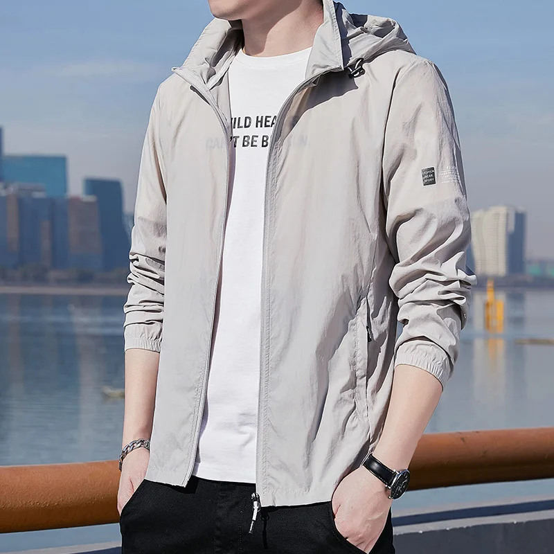 2023 Spring Autumn New Solid Color Fashion Hooded Jacket Man High Street Casual Loose Zipper Motion Thin Style All-match Coat