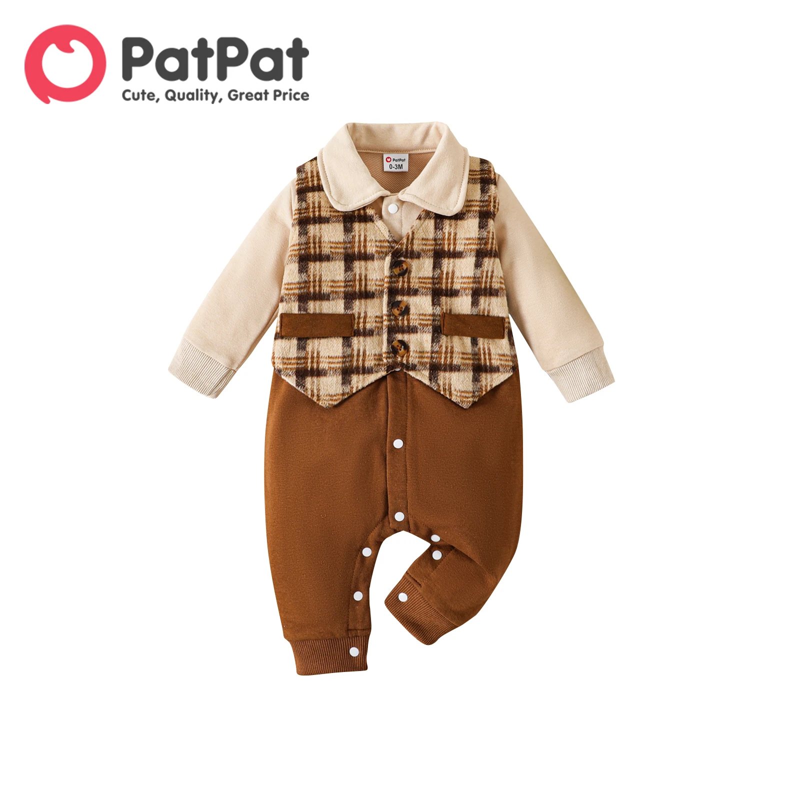 

PatPat Baby Boy Gentleman Waistcoat Faux-two Long-sleeve Spliced Jumpsuit Party Outfit