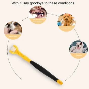 Three Sided Pet Toothbrush Three-Head Multi-angle Toothbrush Cleaning Dog Cat Brush Bad Breath Teeth Care Tool 6