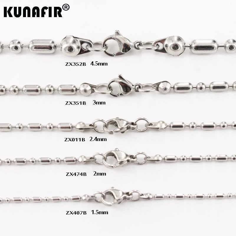 

KUNAFIR use Butterfly clasp Bamboo joint chains Ball Necklace Stainless steel Fashion Jewelry Man Male 1.5mm-4.5mm ZX011B