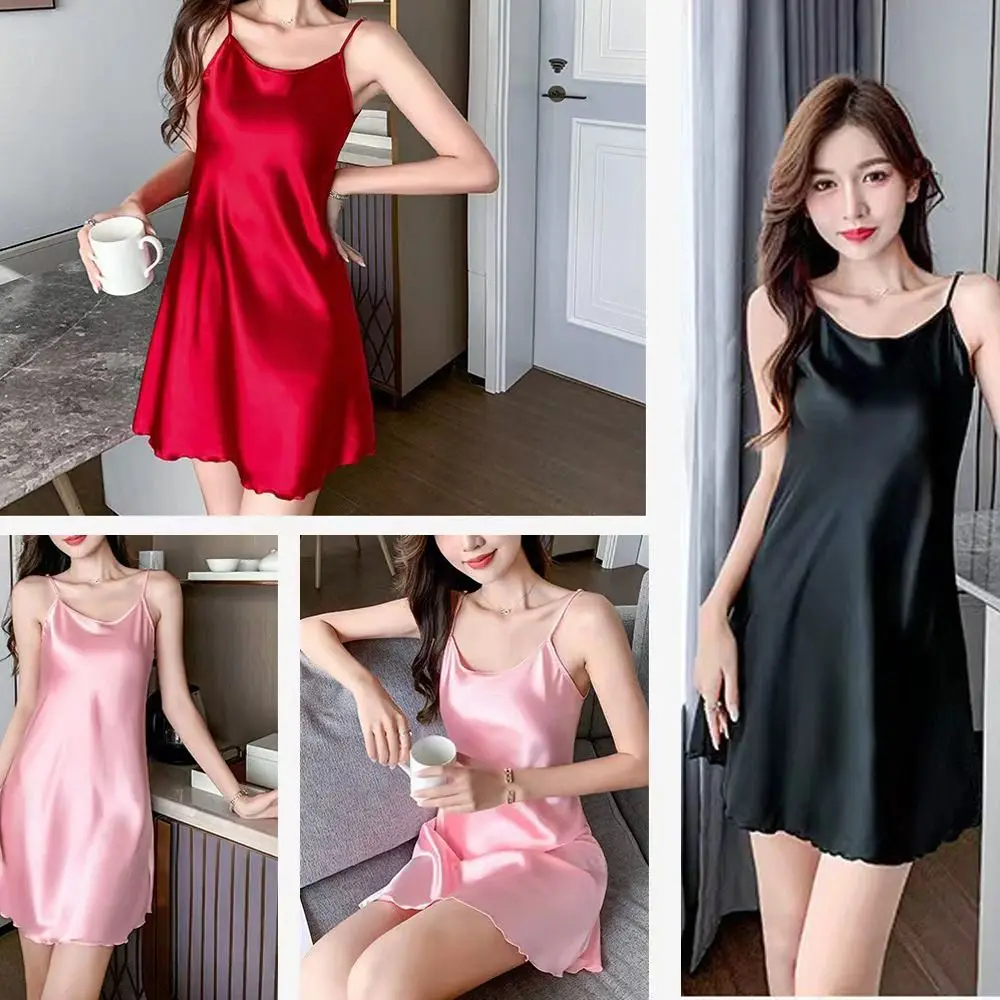 Elegant Women Sexy Satin Chemise Lingerie Ladies Sleepwear Nightdress Slip Nightwear Pajamas sleepwear lingerie silk nightdress