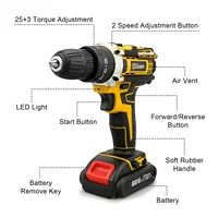 מקדחה חשמלית Gisam Cordless Impact Drill מברגה חשמלית נטענת מקדחה ידנית מקדחה כלי עוצמה 25+3 מקדחה עם סוללת ליתיום 4