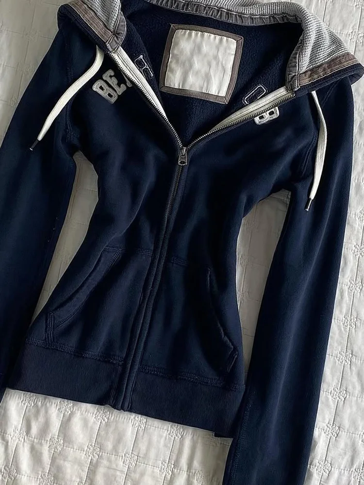 Blue Cotton Women's Slim Fit Hoodie Sweatshirt