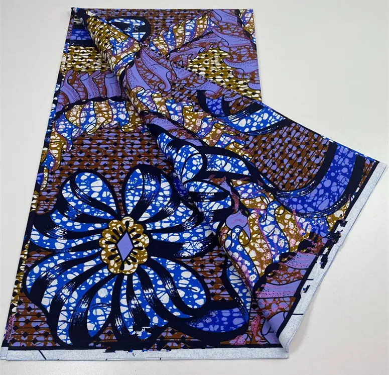 6 Yards Super Grand Gold Wax Shinning Print Africa Real Wax Fabric Nigerian Loincloth Batik Cotton Material For Sew New Arrival 2