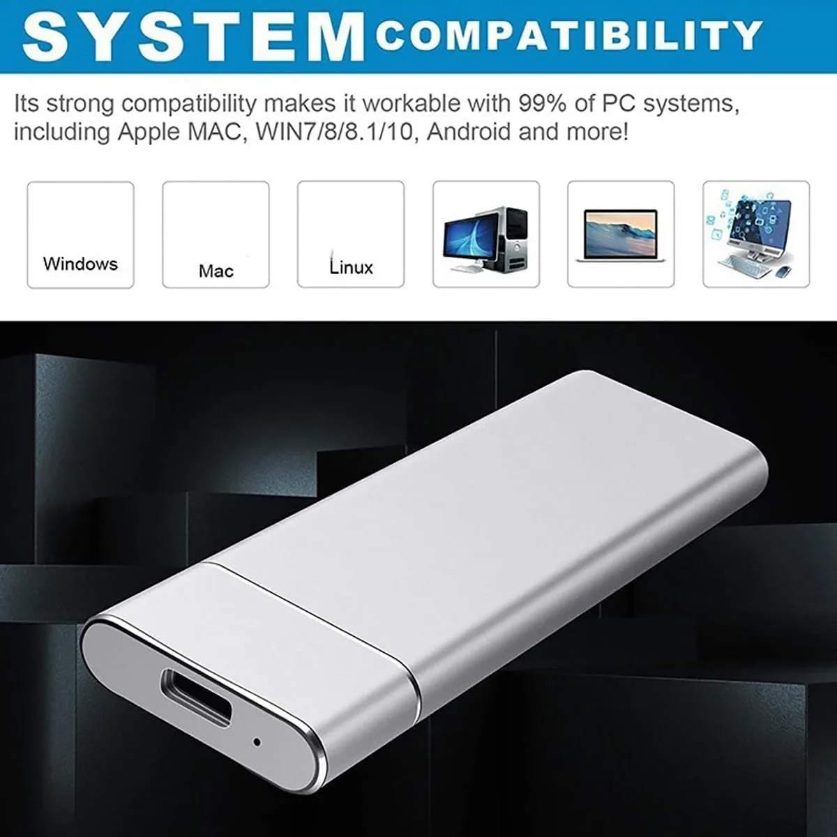 High Speed Mini External Hard Drive Usb 3.0 Portable External Solid State Drives Type C Mobile
