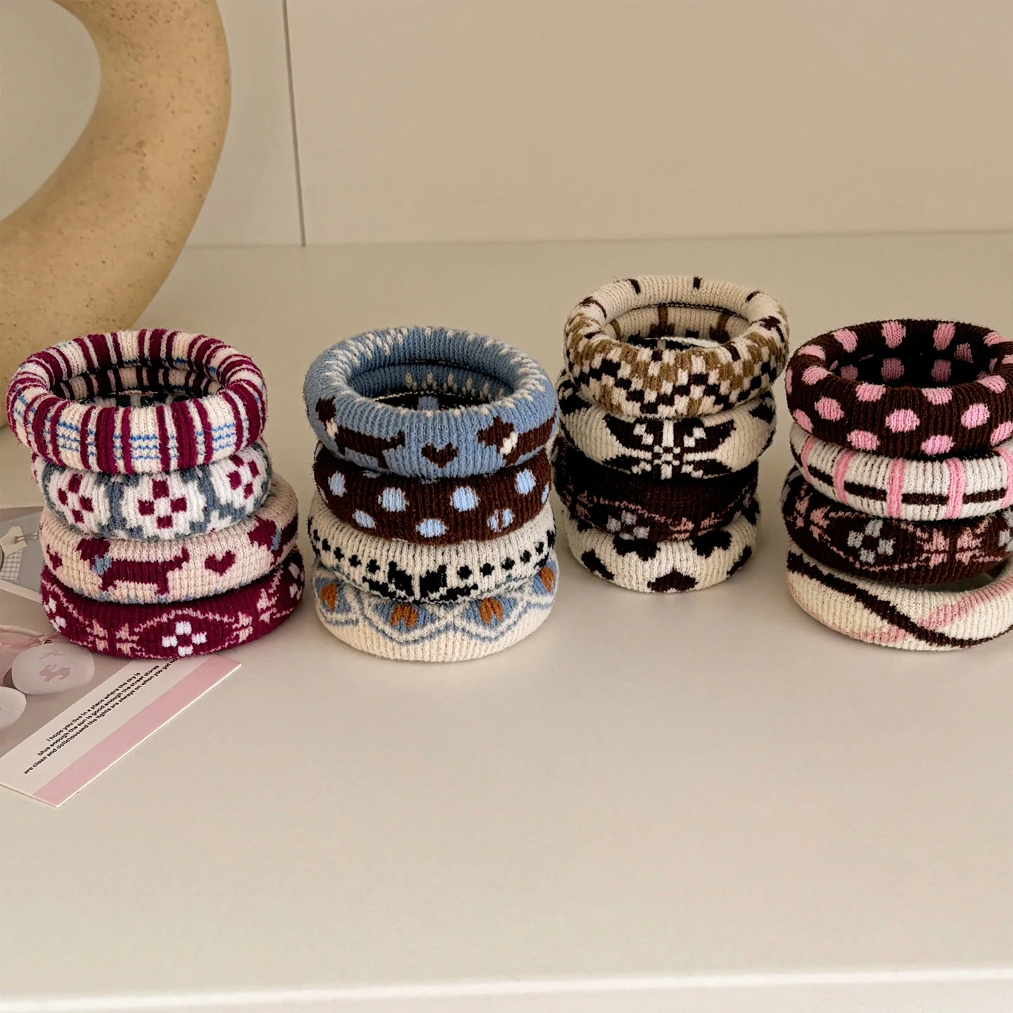 Set elastici per capelli vintage in maglia boho accessori morbidi_voghion.com