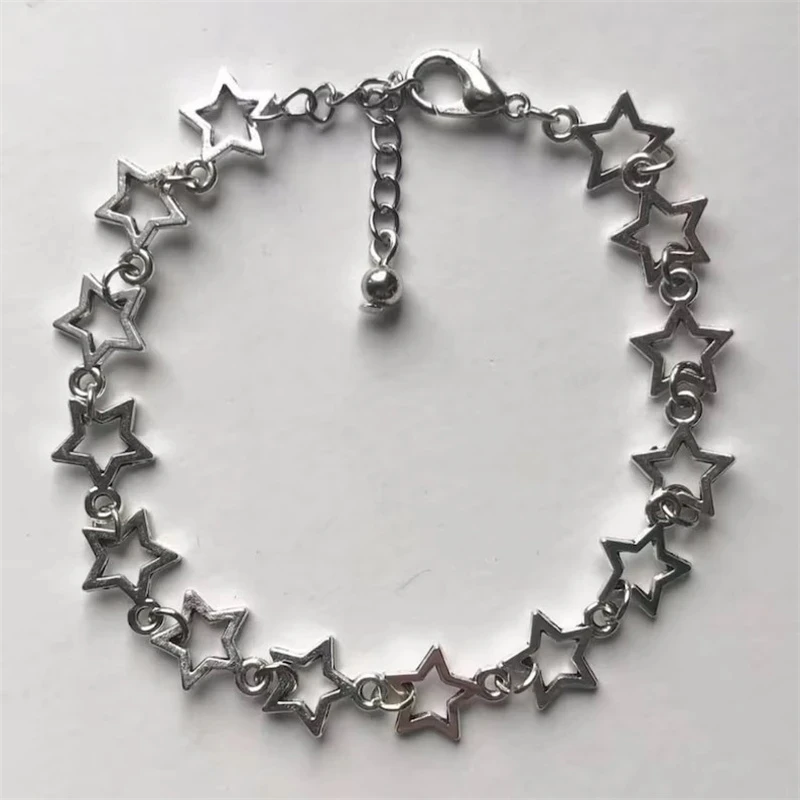 Vintage Stars Charm Link Chain Bracelets for Women Girls Punk Grunge Stars Hand Bracelet Y2k Fashion Jewelry Accessories