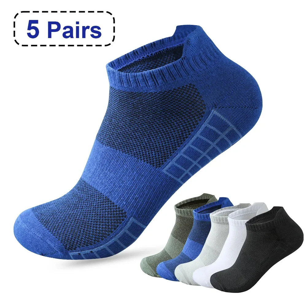 5 pairs High Quality Men Ankle Socks Breathable Cotton Sports Socks Mesh Casual Athletic Summer Thin Cut Short Sokken Size 38-45 3 6 pairs men mesh short socks invisible ankle socks pack spring summer breathable thin boat socks set sale gifts for men