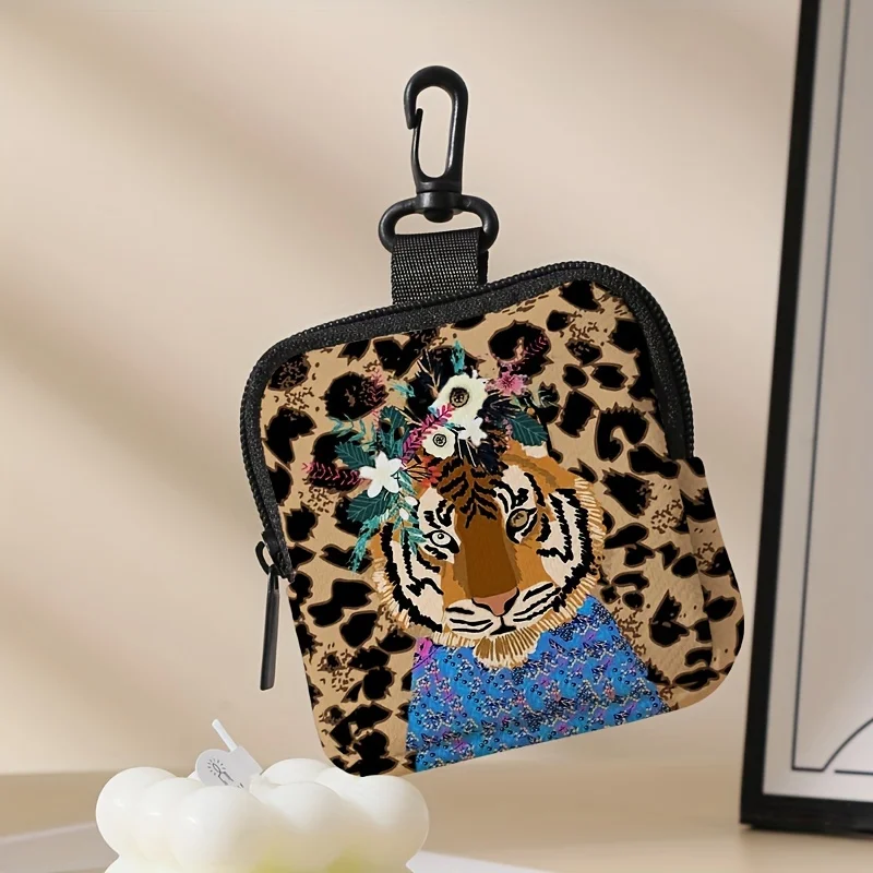 1pc Tiger pattern printing large capacity coin wallet digital printing coin wallet storage bag, ideal choice for gifts