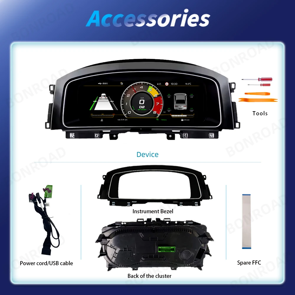 BONROAD Panel de instrumentos digital de 12,3 pulgadas para Volkswagen Golf 7 MK7 2013-2020, panel de instrumentos con velocímetro y cabina virtual LCD con HDMI 7
