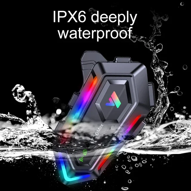 Y20 MAX Motorcycle Helmet Bluetooth Headset Intercom With Mixing V5.3 IPX6 Waterproof RGB Colorful Light Effect 1000mAh Battery