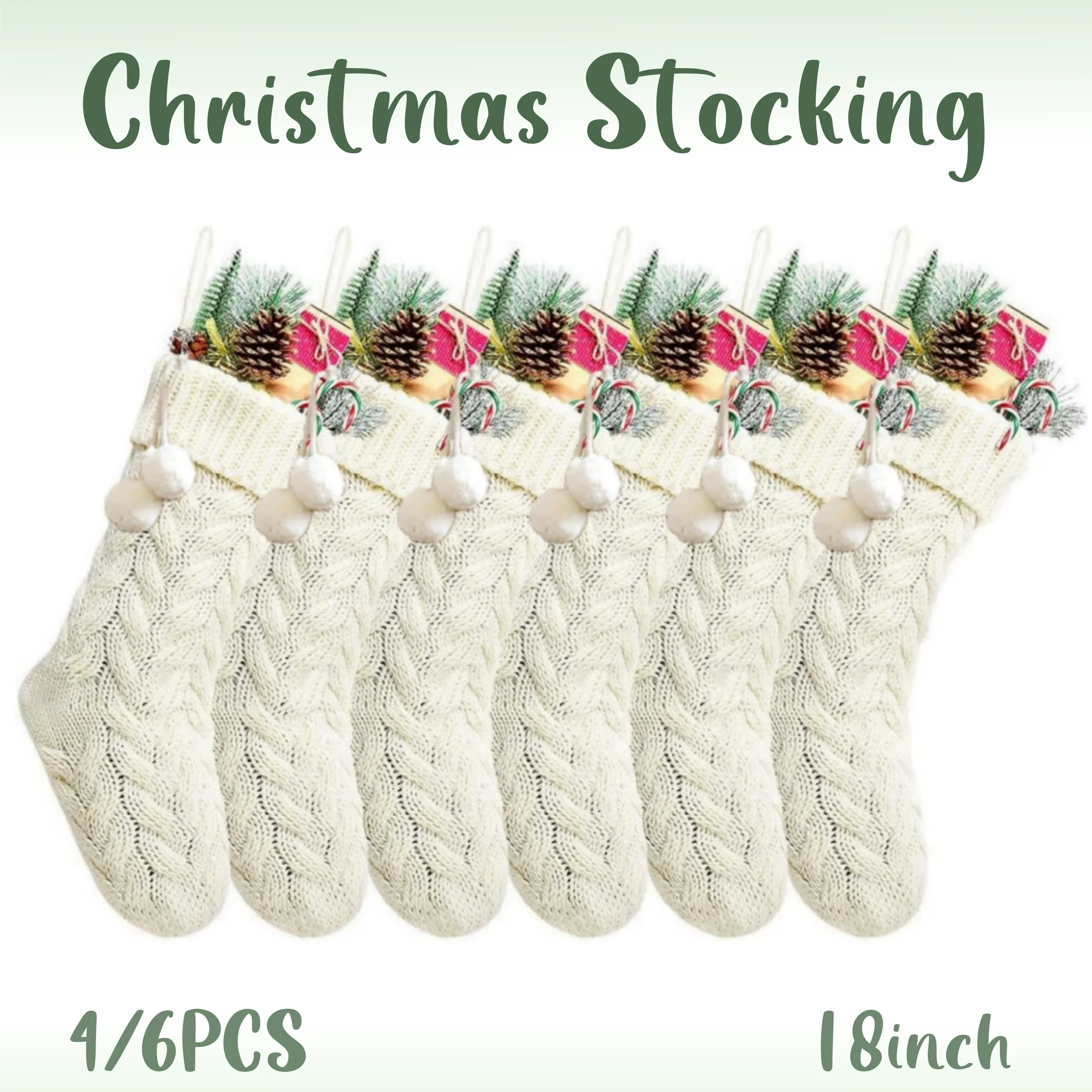 4/6PCS Christmas Stockings Knit Xmas Stockings 18 In Large Fireplace Hanging For Holiday Christmas Tree Party Decor