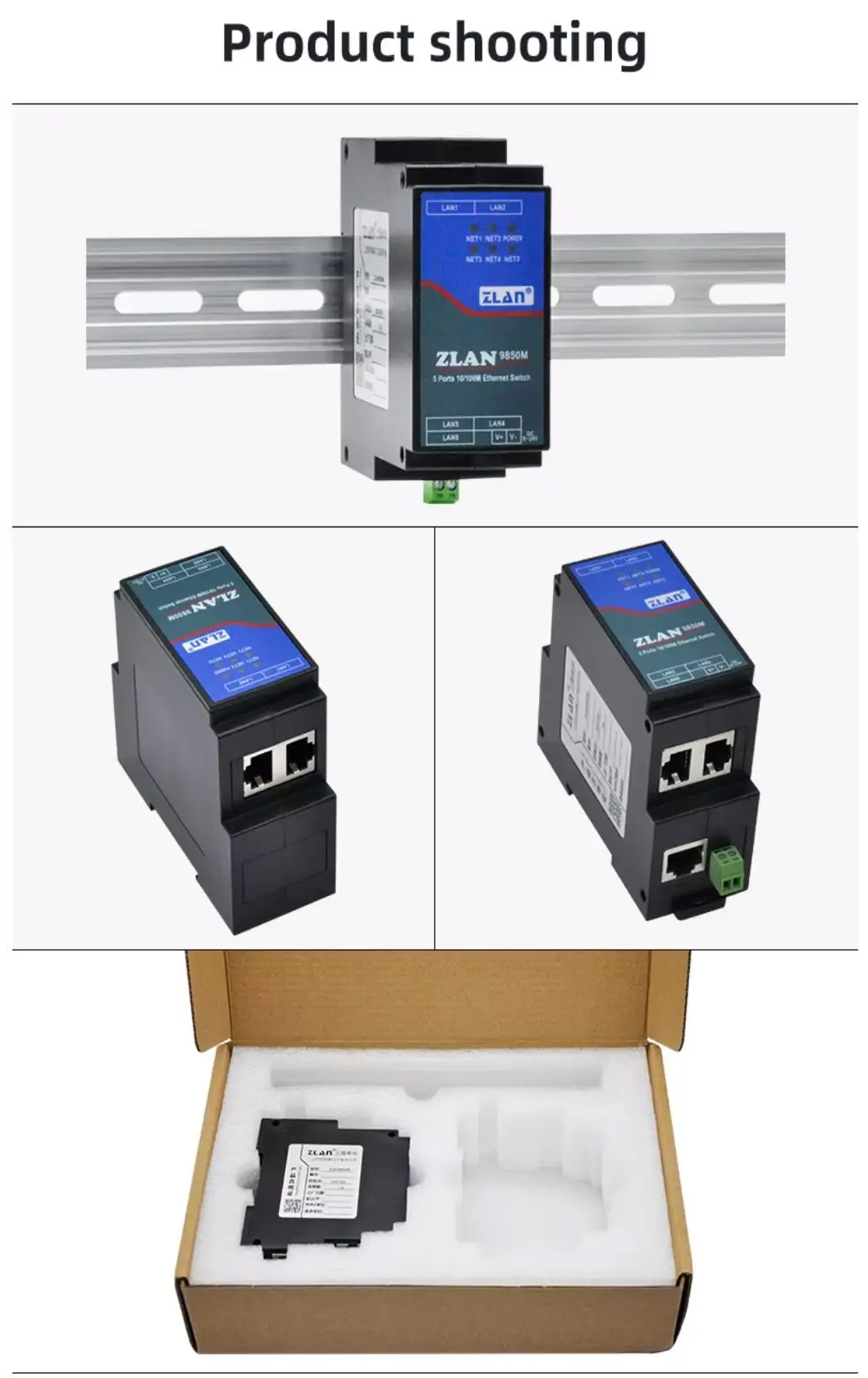 5Port Industrial Switch 100-Megabit Ethernet Network Branch Shunt Hub Plug and P
