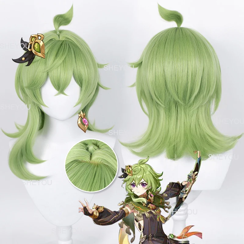 

Game Impact Cosplay Collei Cosplay Wig Sumeru Collei Long Curly Green Heat Resistant Synthetic Hair Anime Wigs + Wig Cap