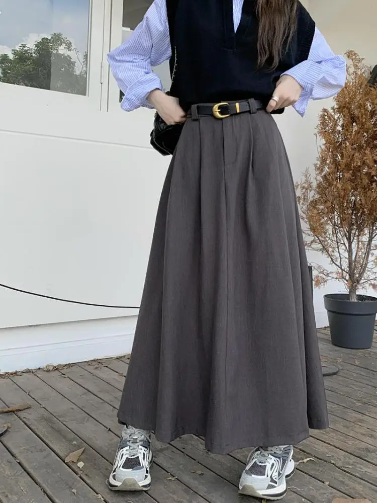 ★2025SS新作★KASHIKO★Pocket Belt Long Skirt Women Harajuku Girls Plus Size Pocket High Waist Skirt A
