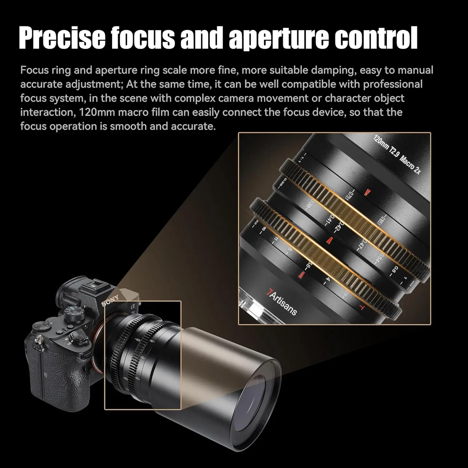 7artisans 120mm T2.9 Macro 2x Full Frame Camera Cine Lens for