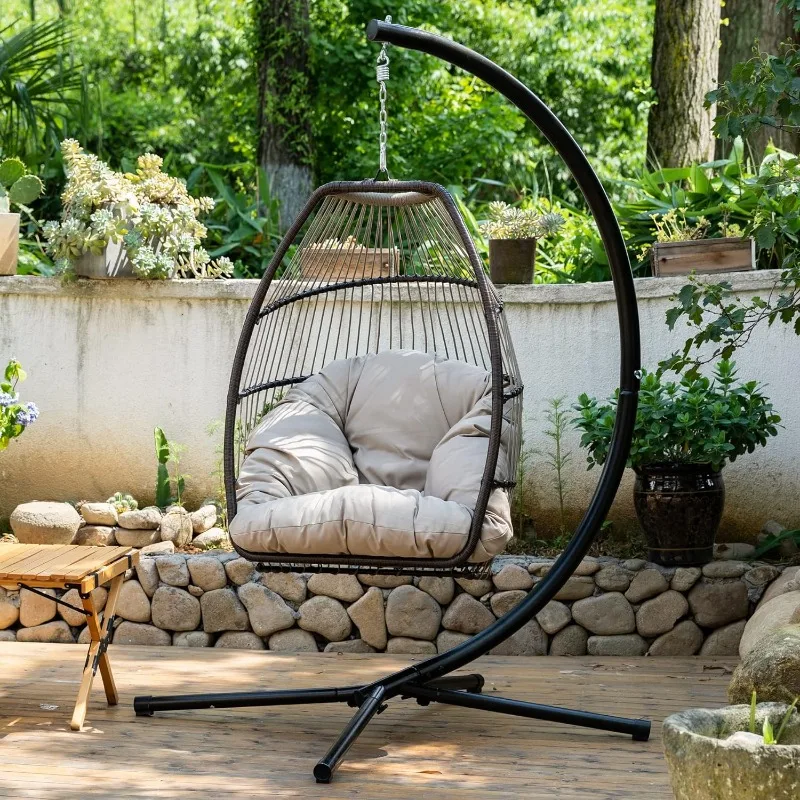 

Egg Chair Hammock Chair Basket Hanging Swing Chair UV Resistant Cushion with Stand for Indoor Bedroom Outdoor Garden