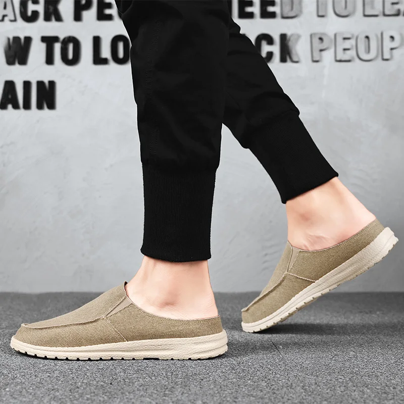 Fashion Canvas Men's Shoes Men Casual Mules Shoes Breathable Lightweight Male Footwear Sneakers Men Slippers Male Big Size 39-48