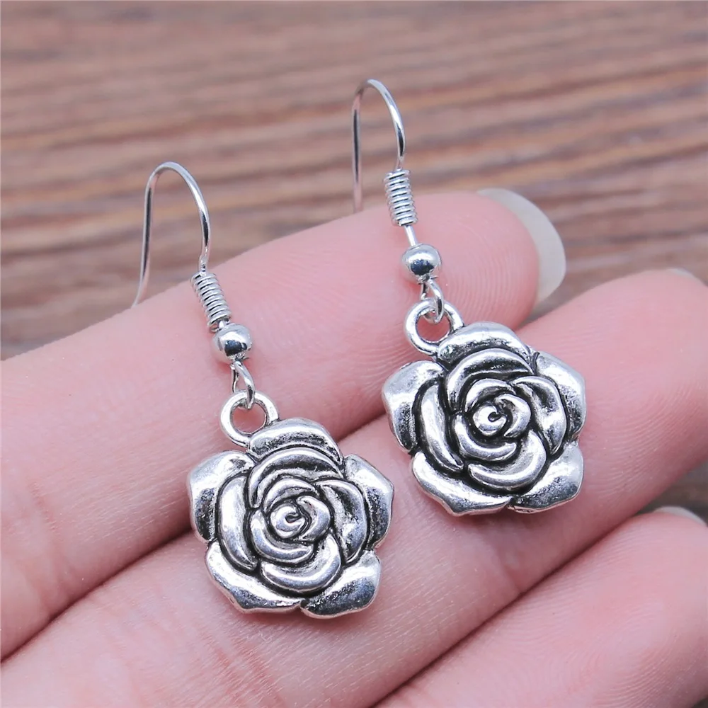 

Fashion Handmade Simple Design Antique Silver Color Rose Pendant Earrings Dropshipping Drop Earrings