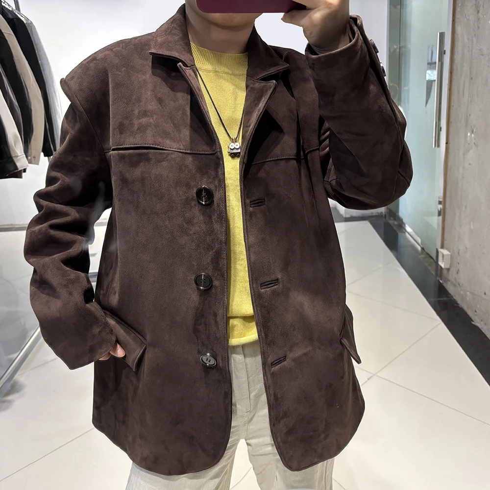 YOLOAgain Women's Oversized Suede Leather Blazer Single Breasted Real Leather Jacket Female 2025 Spring