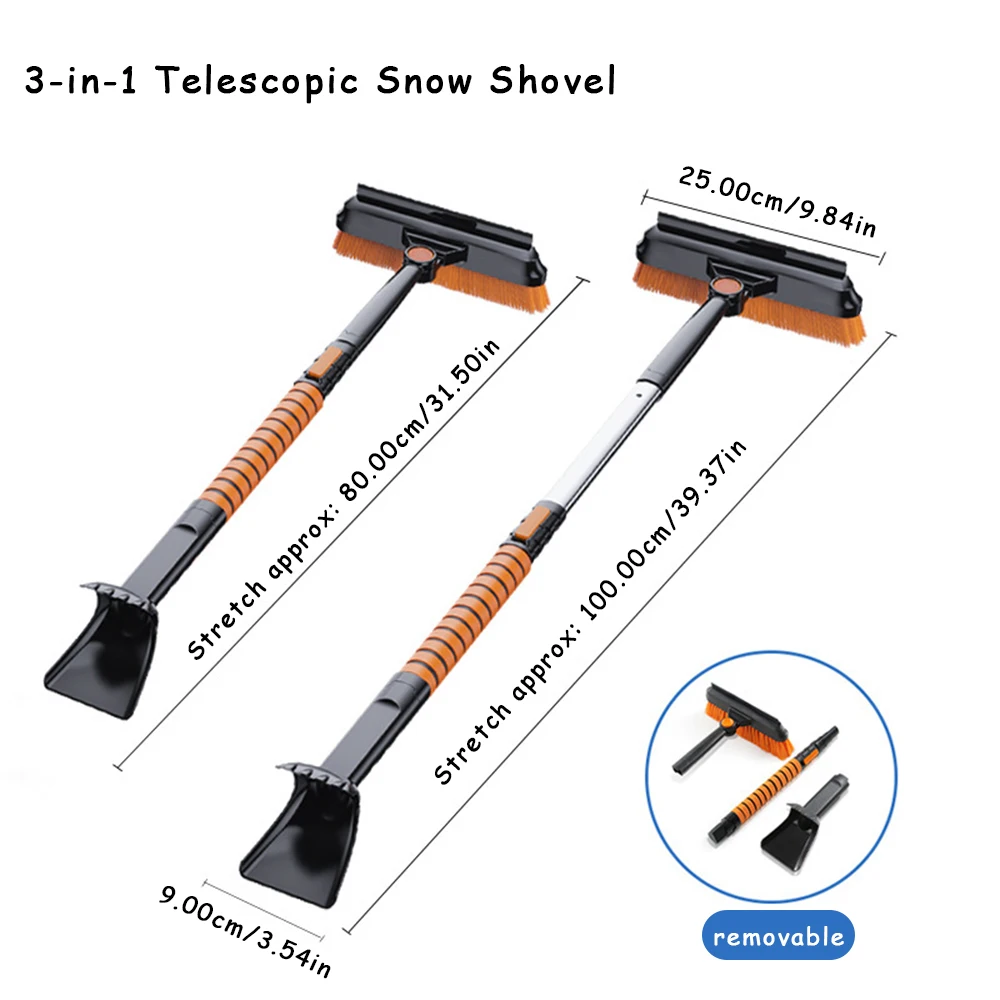 Retractable Car Winter Ice Remover Brush Shovel Set for Easy One-Step Snow Cleaning - Ice Removal Tool with Comfortable Handle