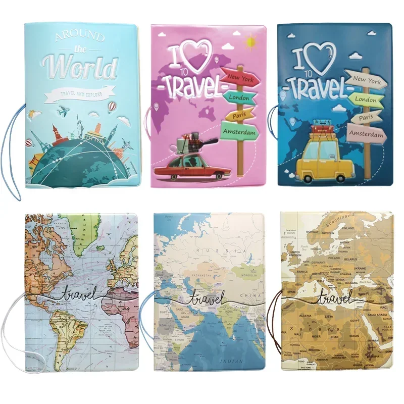 Creative Travel Passport Cover Wallet Bag Letter Men Women Pu Leather ID Address Holder Portable Boarding Travel Accessories