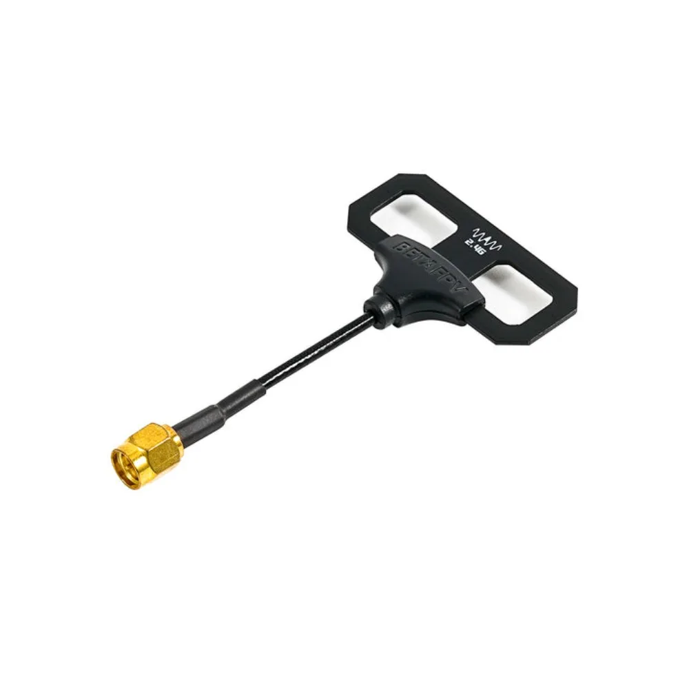Antenne Moxon V2 BETAFPV posée sur une surface, avec câble coaxial et connecteur SMA doré