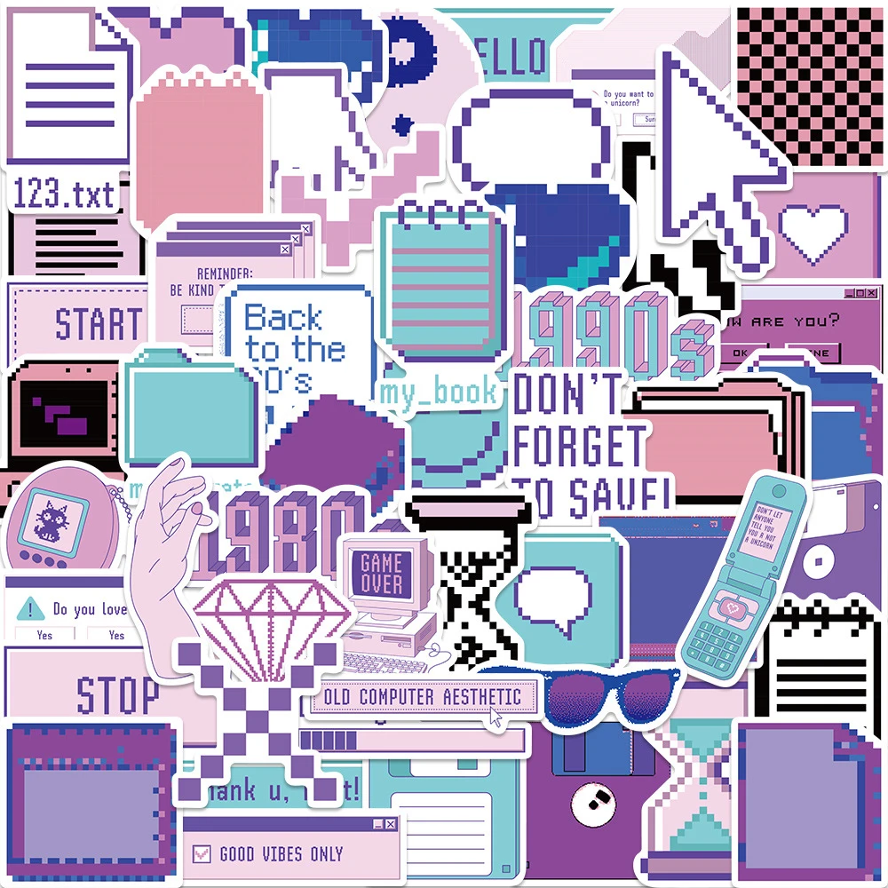 10 30 50pcs queen s chess game sticker school student diary hand ledger stationery mobile phone guitar decoration kawaii kids 10/30/53pcs INS Style Cute Purple Pixel Cartoon Stickers Decal Scrapbook Laptop Guitar Diary Phone Decoration Sticker Kid Toy