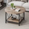 Round Coffee Table with Storage, Rustic Living Room Tables with Sturdy Metal Legs, OAK 3