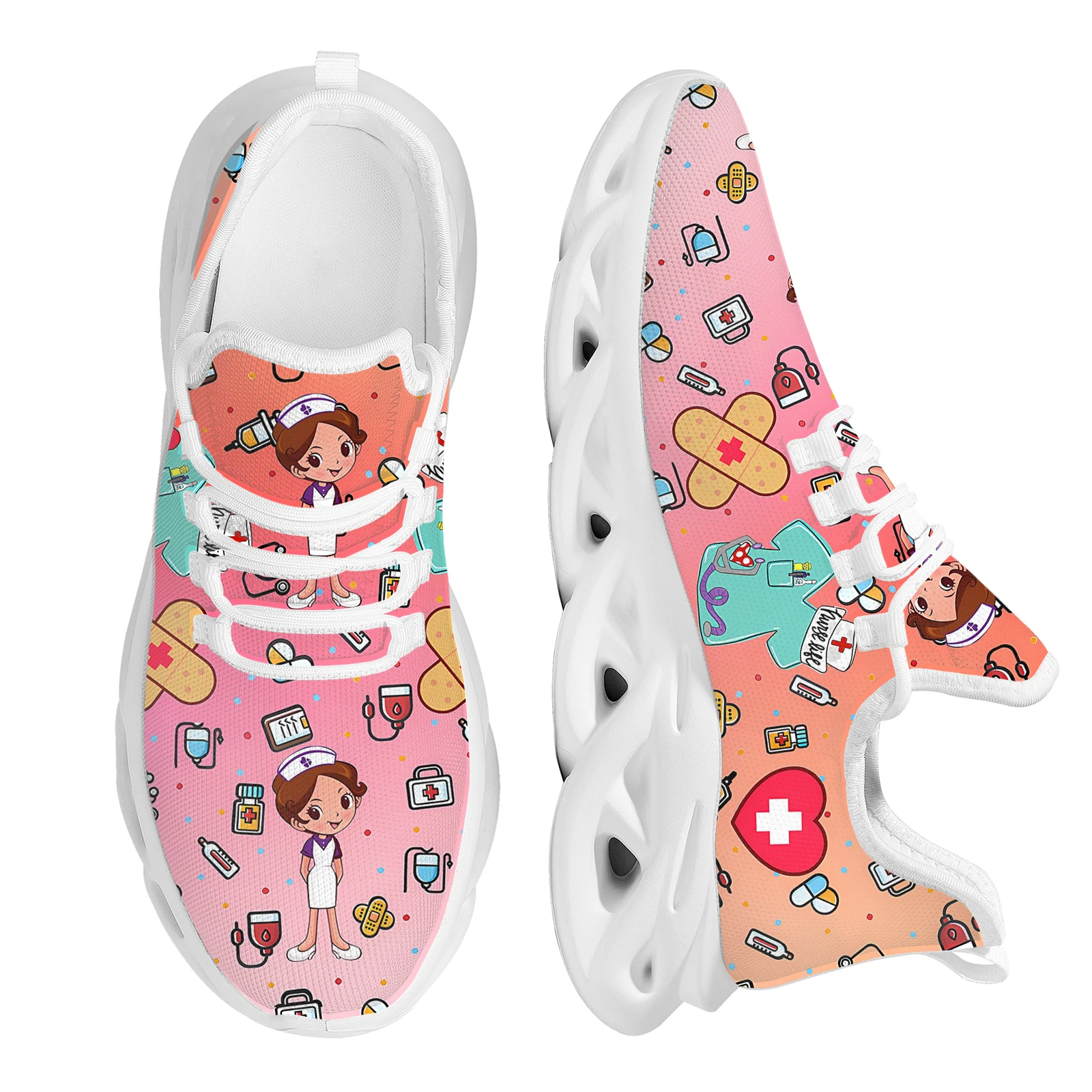 INSTANTARTS 2023 New Fashion Casual Breathable Mesh Sneakers Women's Nurse Shoes Nurse Girls Medical Print Light Running Shoes