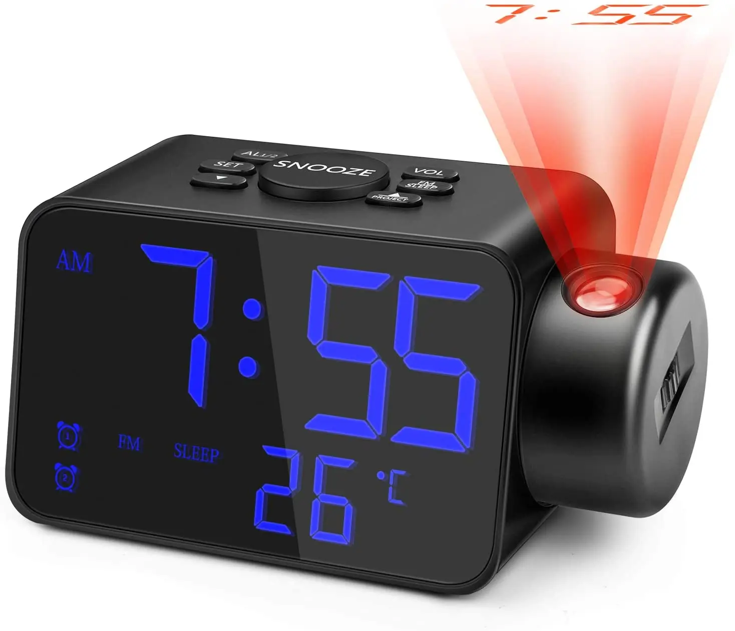 Проекционный будильник с FM-радио светодиодный цифровой проектор настенный 180
