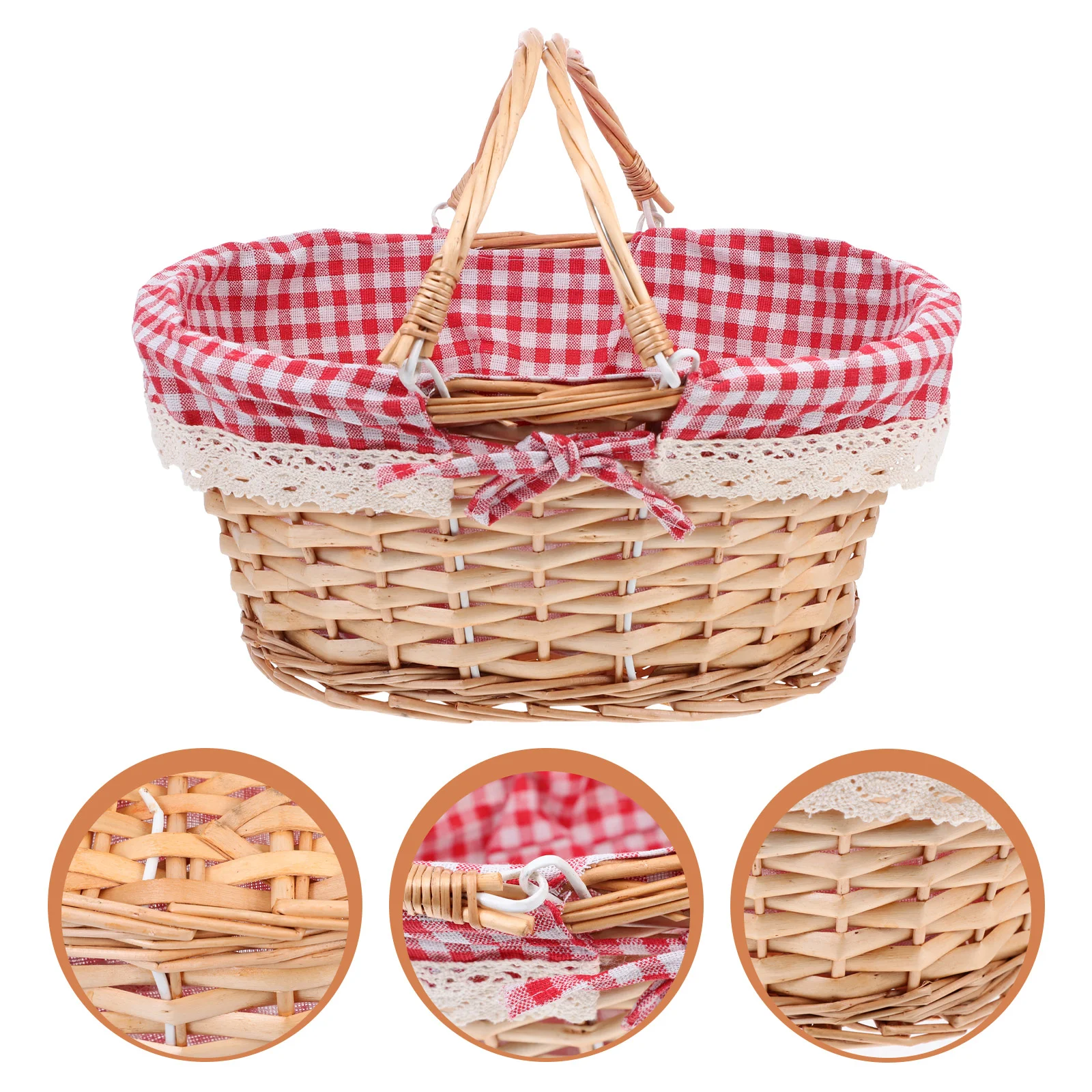 

Stobaza Home Decor Picnic Basket Woven Wicker Picnic Basket Liner Natural Country Vintage Picnic Basket Handle Picnic