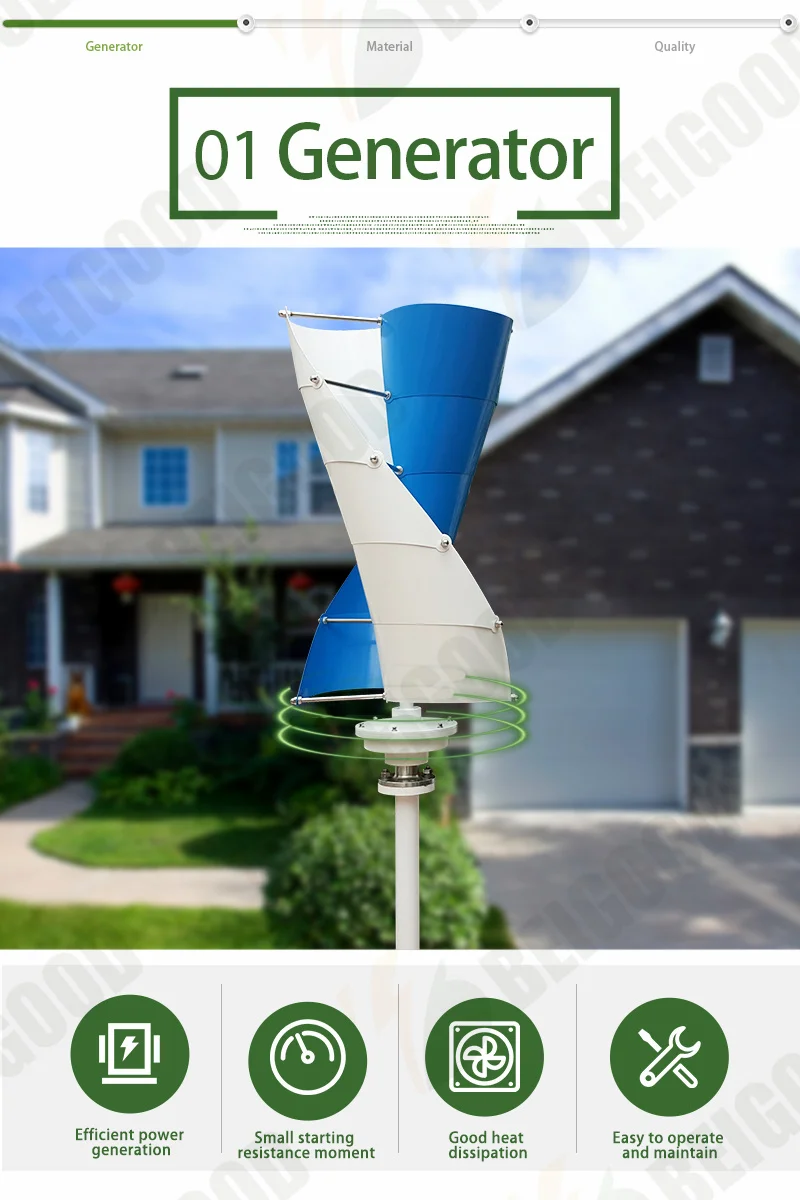 Description Picture 3 of item【High Power】10kw Vertical Wind Turbine Generator 10kW 12v 24v  Alternative Free Energy Windmills With MPPT Hybrid Controller For