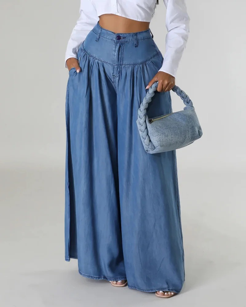 Women Wide Leg Flared Pants 2024 New Y2k Casual Solid color long wide leg flared pants High waisted jeans