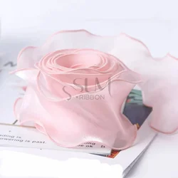 Fantasy Colorful Wavy Edge Silk Ribbon for DIY Crafts and Gift Wrapping - 10 Yards (Light pink)