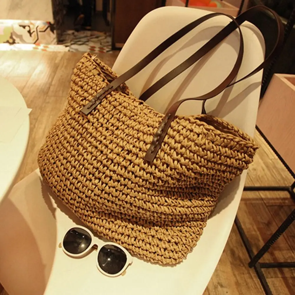 

Cute Travel Shopping Bags Woven Beach Bag Handbag Large Capacity Shoulder Bag Women Woven Bag Straw Bag Korean Style Bag