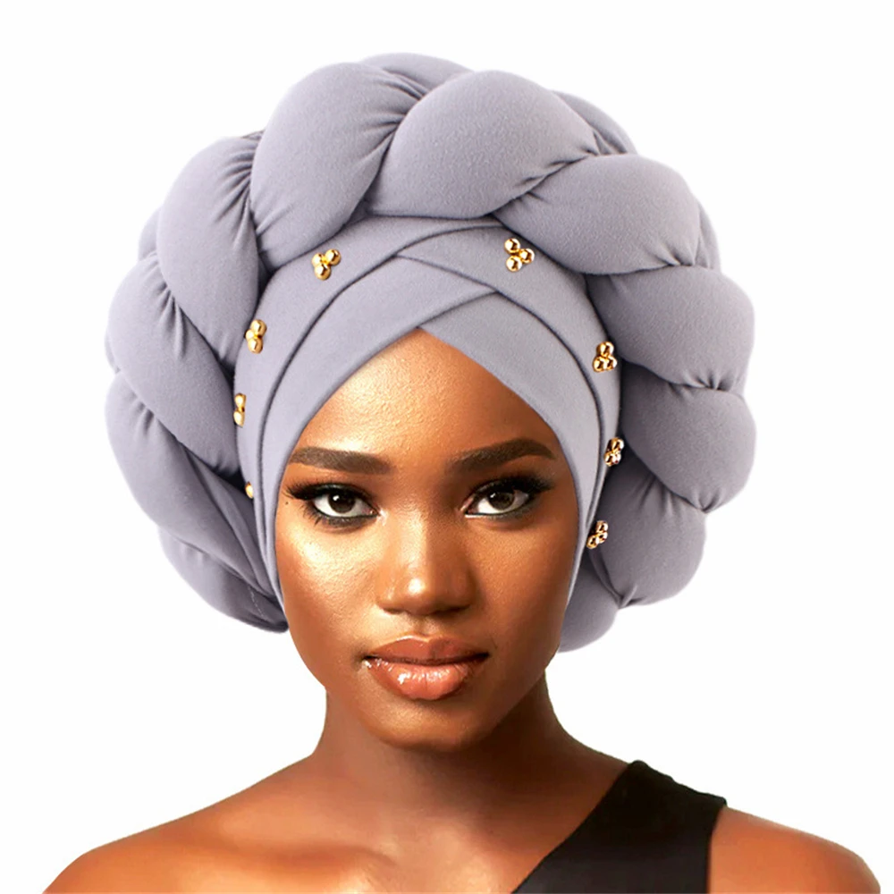 Auto Gele African Headtie Bonnet Hat Turbante Per Le Donne Muslim Head Wrap Sciarpa Nigeriana Treccia Hijab Aso Oke Femme Chemio Caps Cover