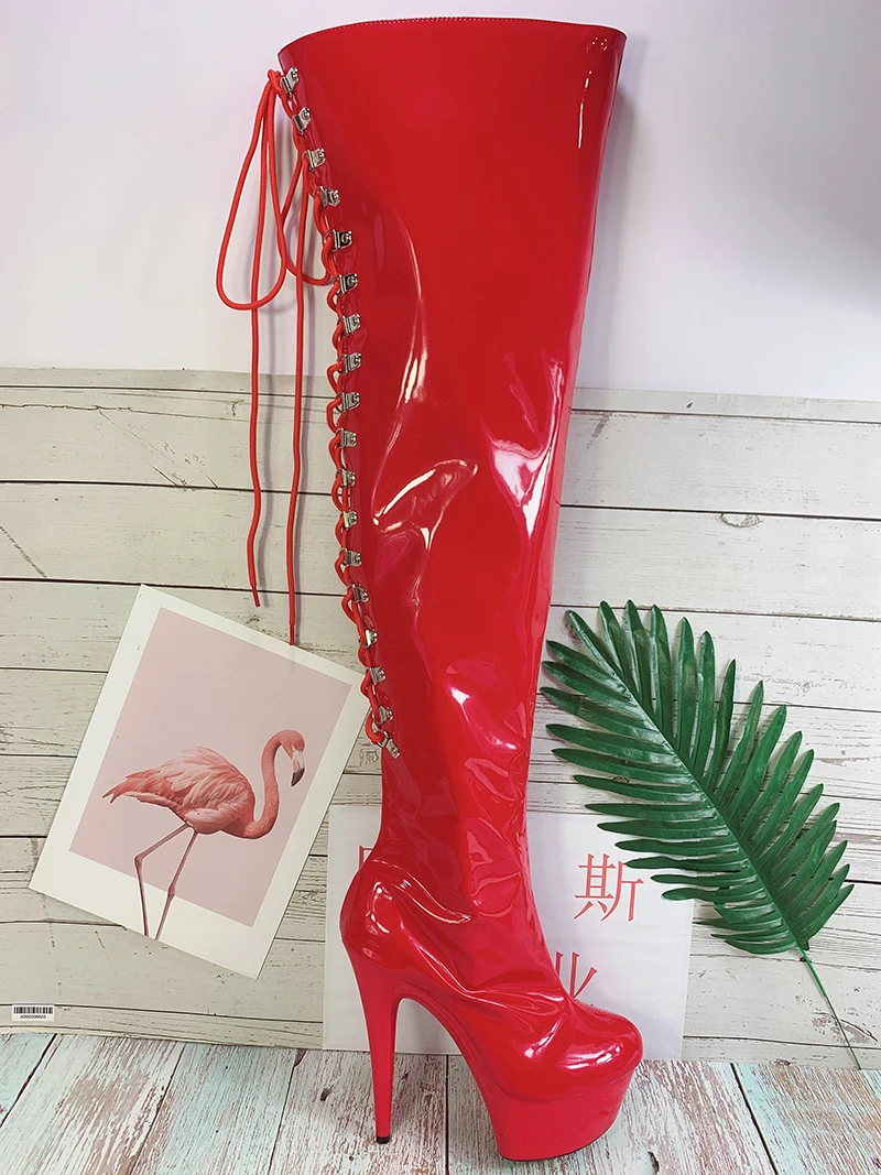LAIJIANJINXIA 여성용 PU 하이힐, 무릎 위 부츠, 가을 겨울 패션, 15cm 허벅지 섹시 댄스 슈즈, 신상