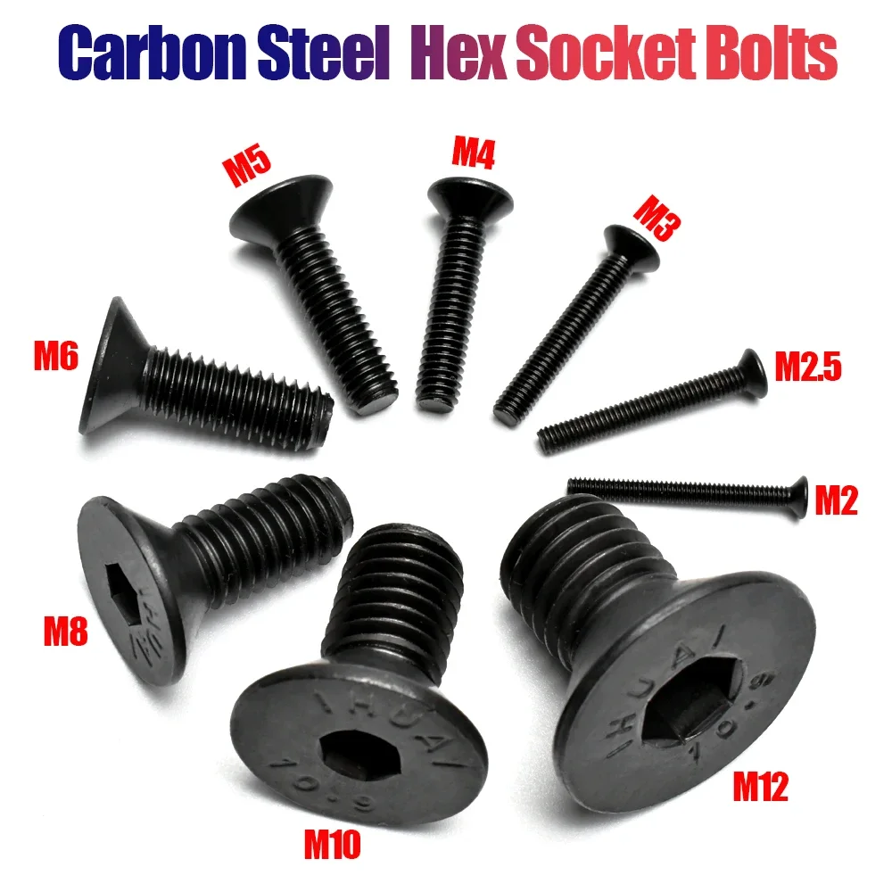M2 M2.5 M3 M4 M5 M6 M8 M10 M12 DIN7991 Carbon Steel Hexagon Socket Flat Countersunk Head Screw Hex Socket Bolts Machine Screws Hexagon Socket Screws
