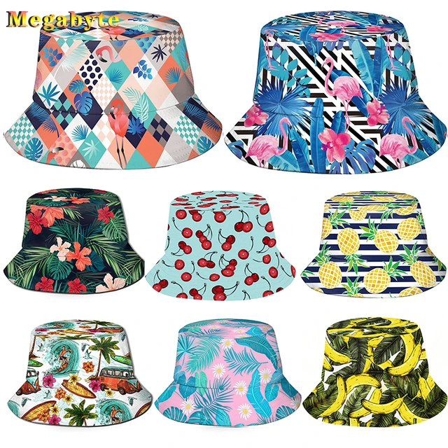 Tropical Hawaiian Flower Womens Bucket Hat Summer Fashion Hawaii Fisherman  Beach Sun Hats for Women Men Teens