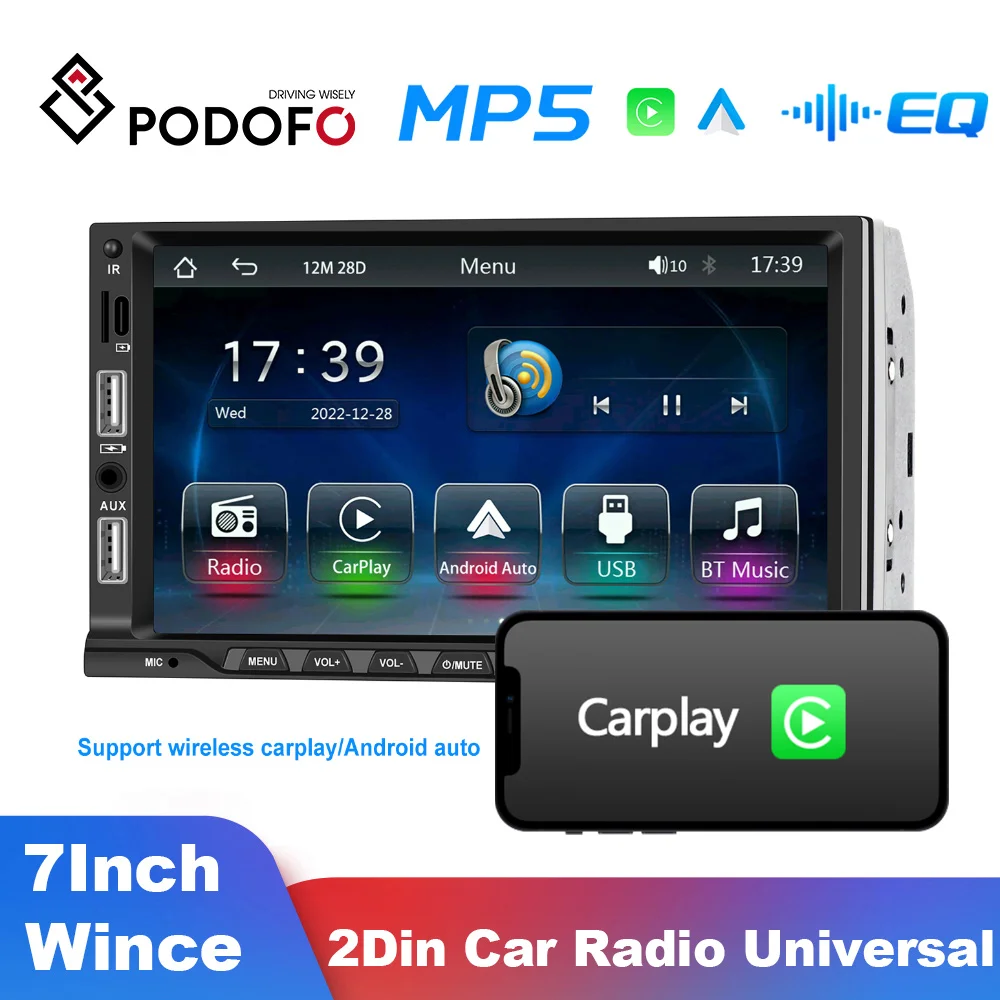 

Podofo Car Radio Auto Radio 7" 2 Din For Universal MP5 Player Wireless Carplay Auto Multimedia Video Player Bluetooth FM