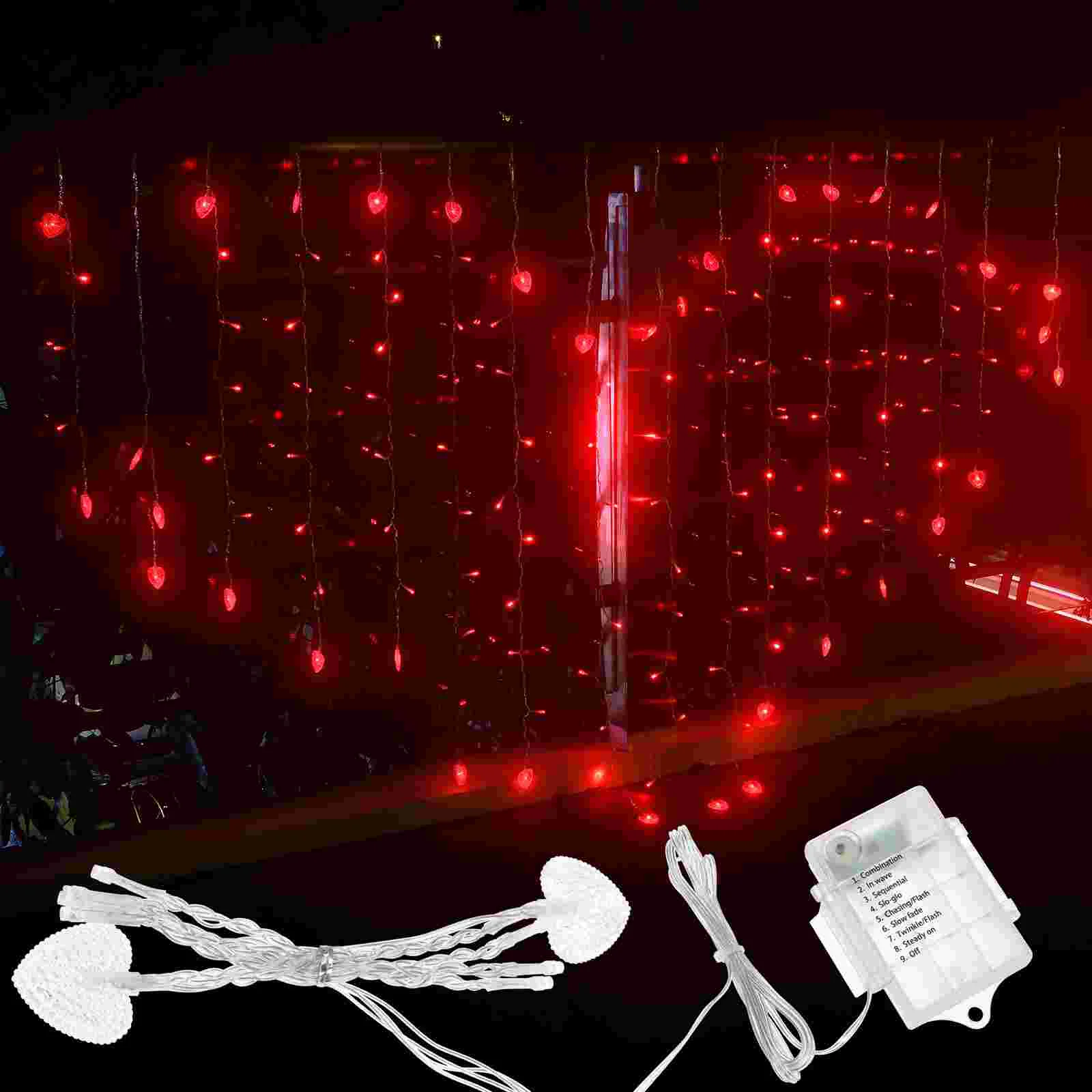 

LED Curtain String Lights Heart Shape Fairy Lights Waterproof Copper Wire Decor Valentines Lights Wedding Party Family
