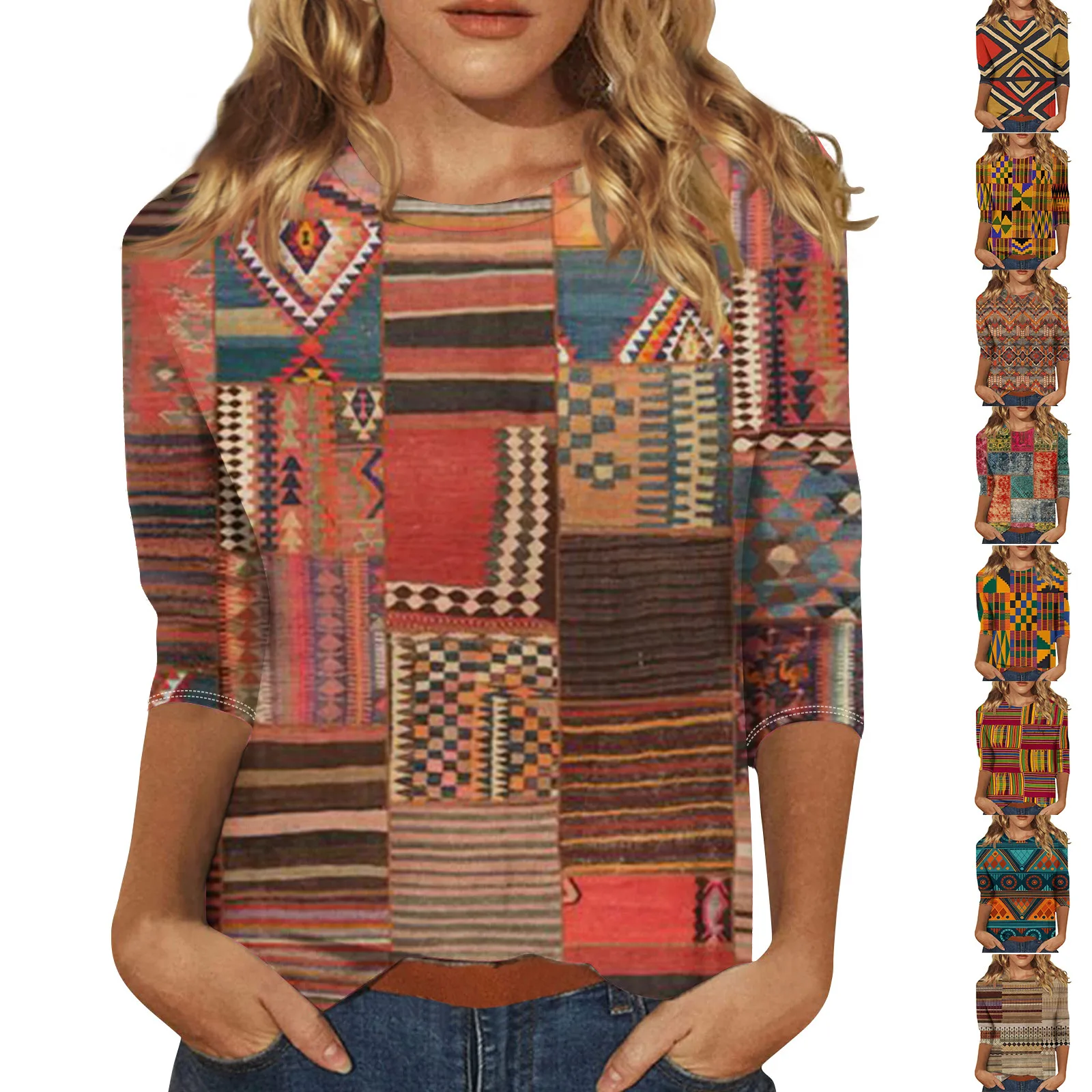 

Женская рубашка с рукавом 3/4, милая Повседневная Блузка с графическим рисунком, базовый пуловер, уличная Высококачественная Элегантная блузка, женская одежда