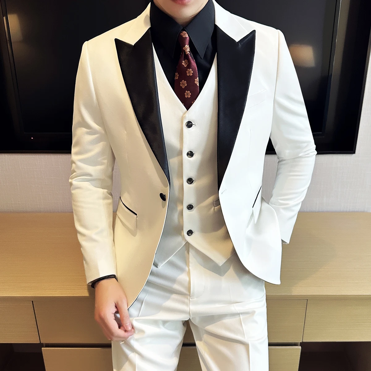(Blazer+Vest+Pants) New Men's Business Casual Suits Men's Brand Clothing Tuxedo Wedding Groom Dress Men's 3-piece Set 6XL-M