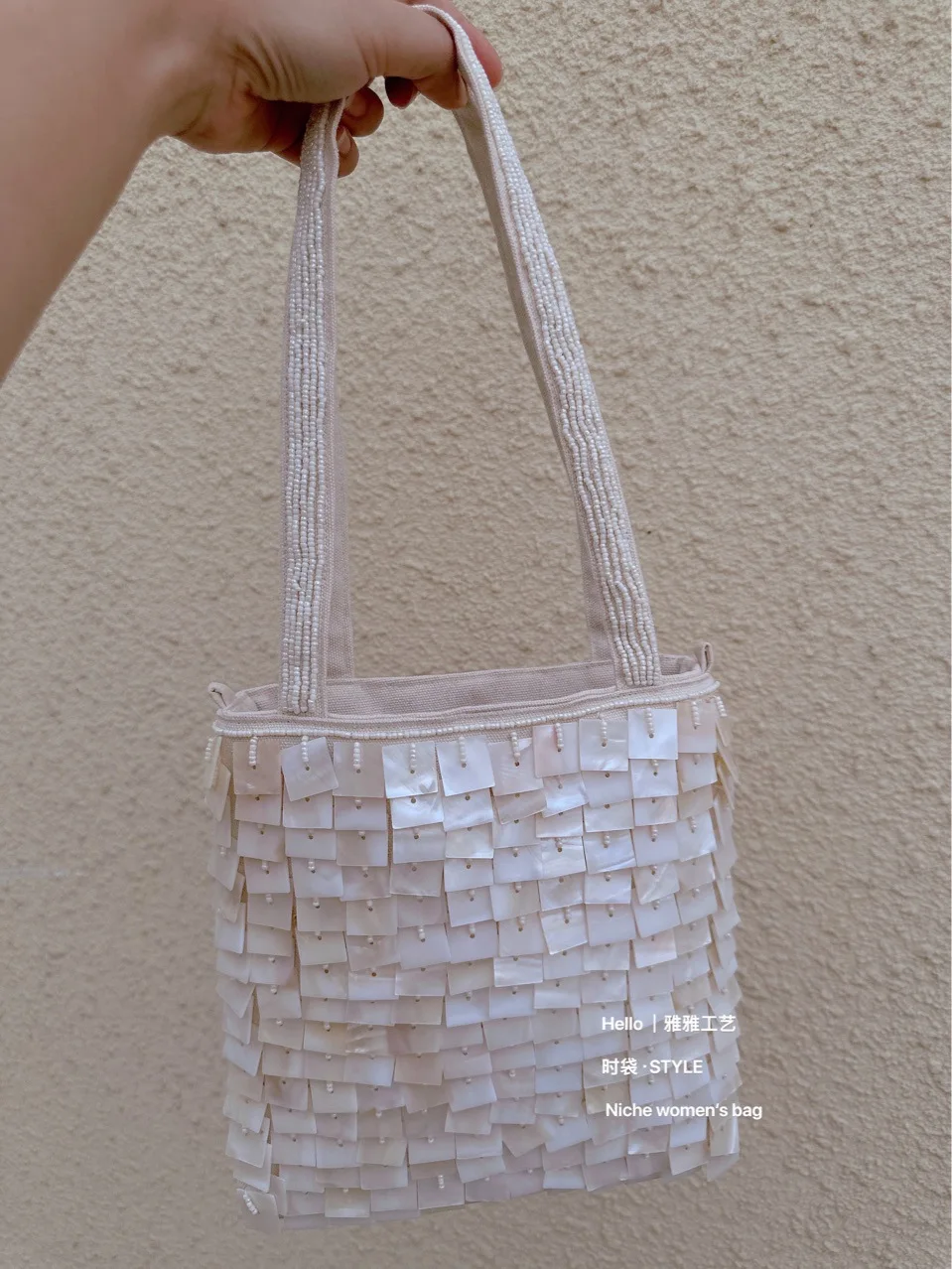 Handmade Heavy Industry Bead Handbag Embroidered Rhinestone Bucket Bag Pearl Diagonal Totes Women's Wedding Party Bag