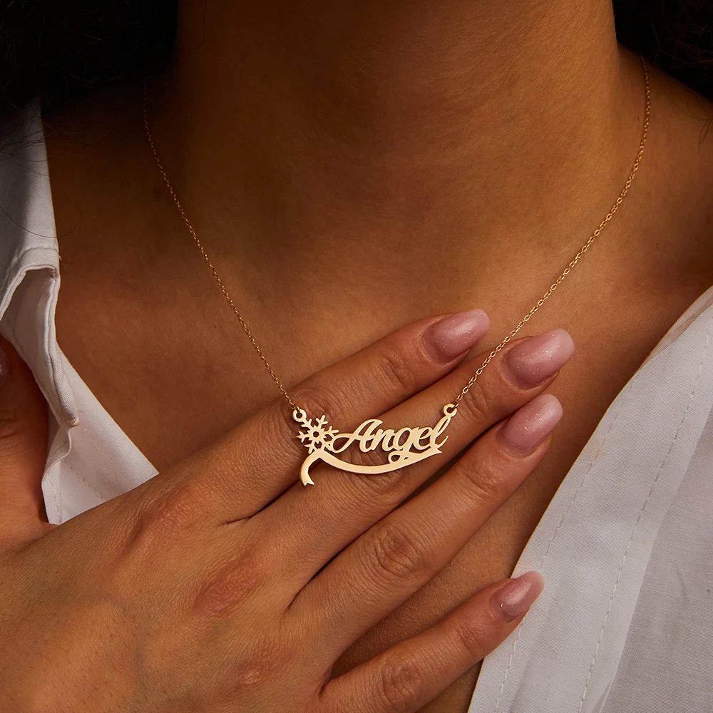 

Custom Arabic Name Necklace for Women Personalized Snow Ribbon Pendant 18K Gold Plated Stainless Steel Jewelry Mother's Day Gift